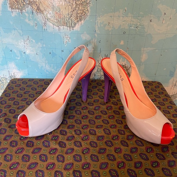 Guess Tan/Orange/Purple Stiletto Heals Size 7 - Picture 2 of 8